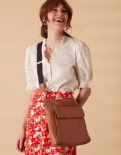 Large Fold Over Flap Leather Messenger Bag, Tan (TAN), large