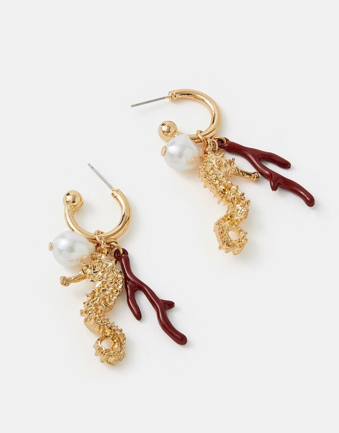 Seahorse Charm Hoop Earrings, , large