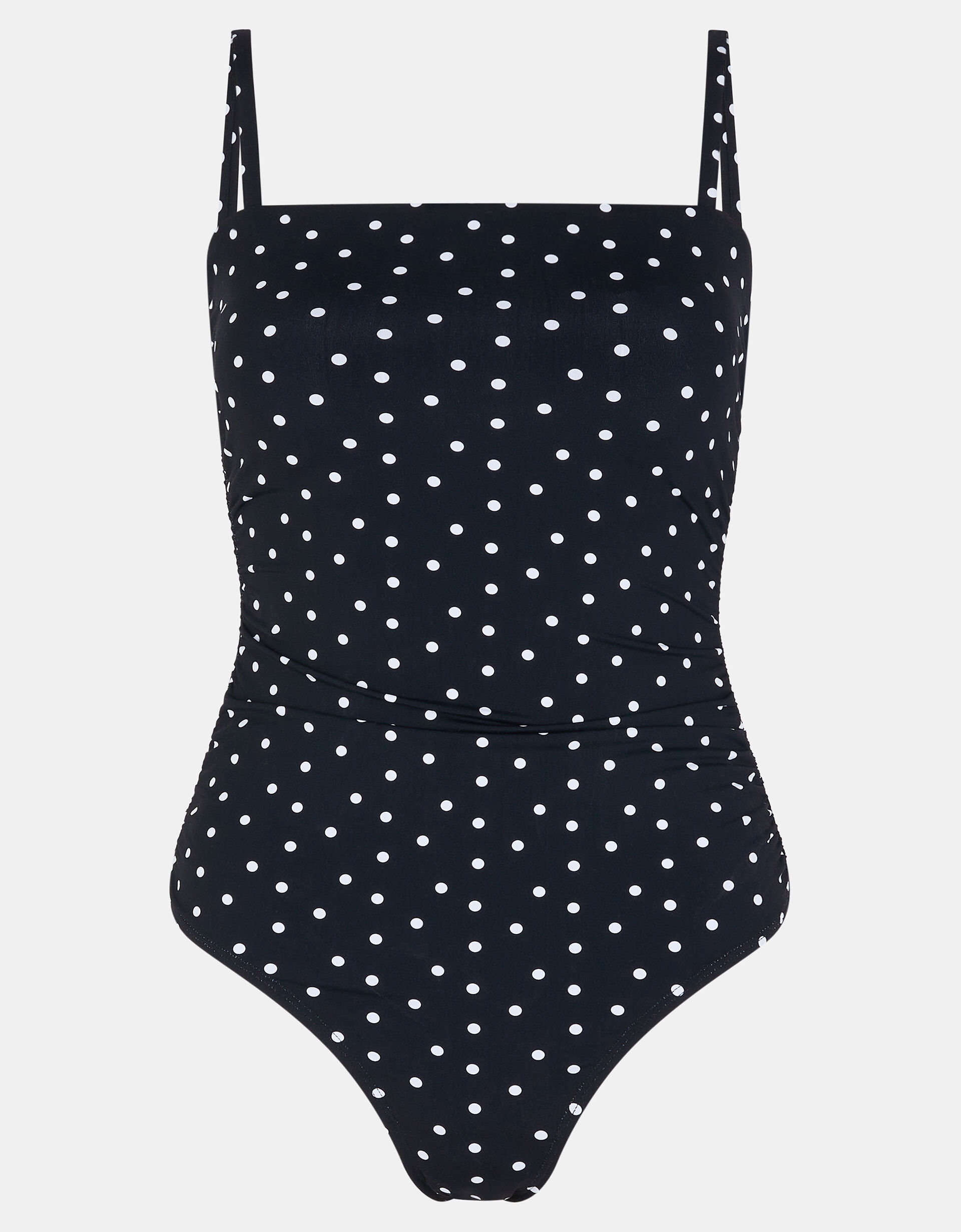 Polka Dot Ruched Swimsuit, Black (BLACK WHITE), large