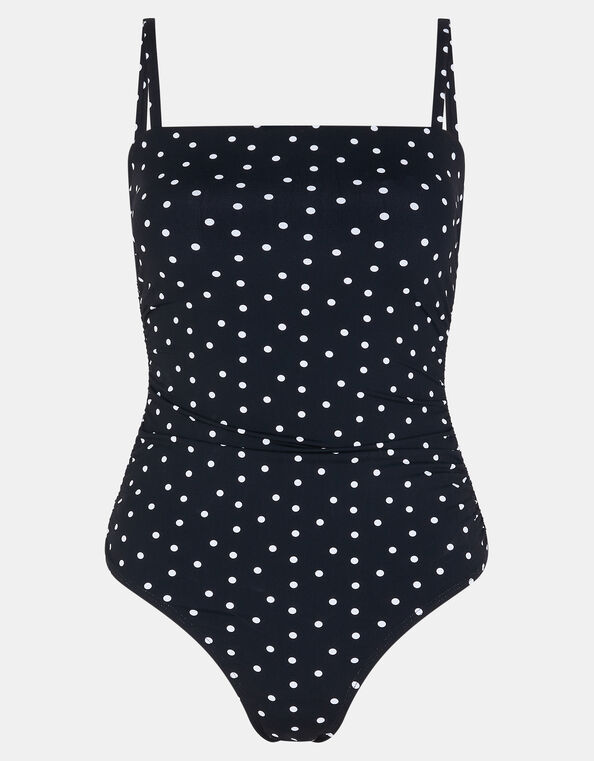 Polka Dot Ruched Swimsuit, Black (BLACK WHITE), large