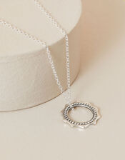 Sterling Silver Punk Circle Pendant Necklace, , large