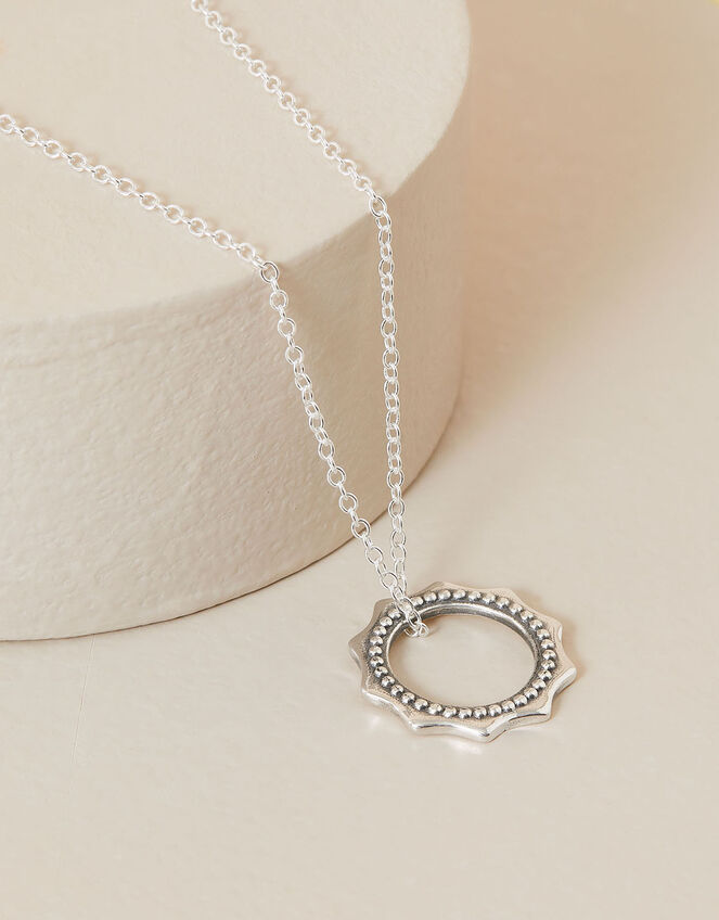 Sterling Silver Punk Circle Pendant Necklace, , large