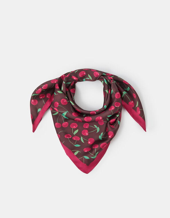 Cherry Print Square Satin Scarf, , large