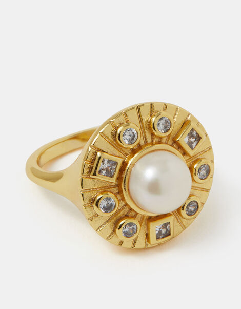 14ct Gold-Plated Pearl Coin Ring, Gold (GOLD), large