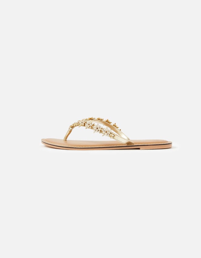 Star Embellished Thong Flip Flops, Gold (GOLD), large