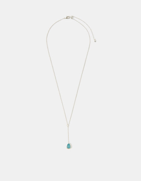 Sterling Silver-Plated Blue Quartz Lariat Necklace, , large
