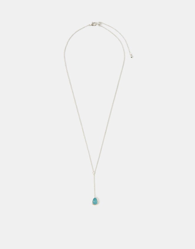 Sterling Silver-Plated Blue Quartz Lariat Necklace, , large