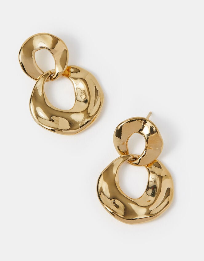 14ct Gold-Plated Round Link Drop Earrings, , large