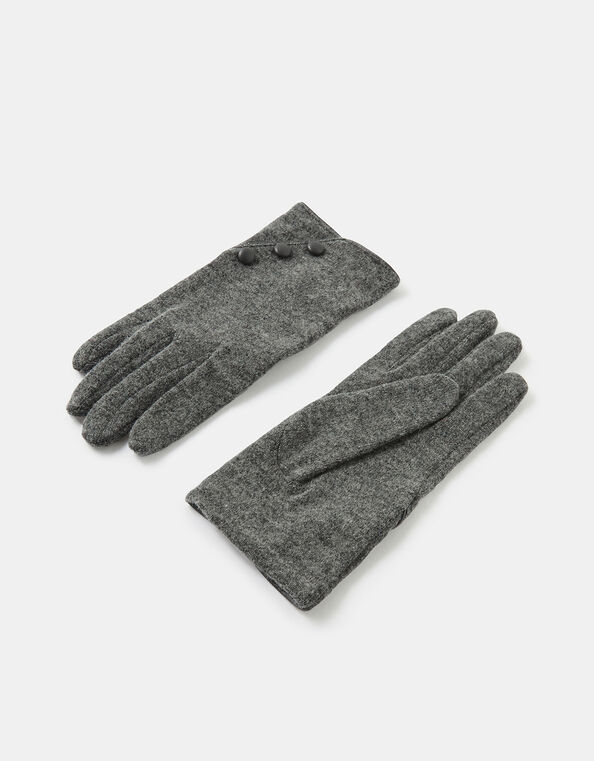 Button Cuff Gloves in Wool Blend Grey, Grey (GREY), large