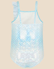 Girls Asymmetric Mermaid Swimsuit, Blue (BLUE), large