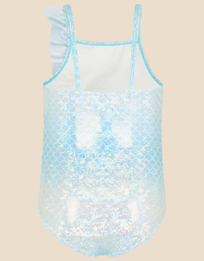 Girls Asymmetric Mermaid Swimsuit, Blue (BLUE), large