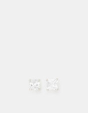 Sterling Silver Princess Cut Stud Earrings, , large