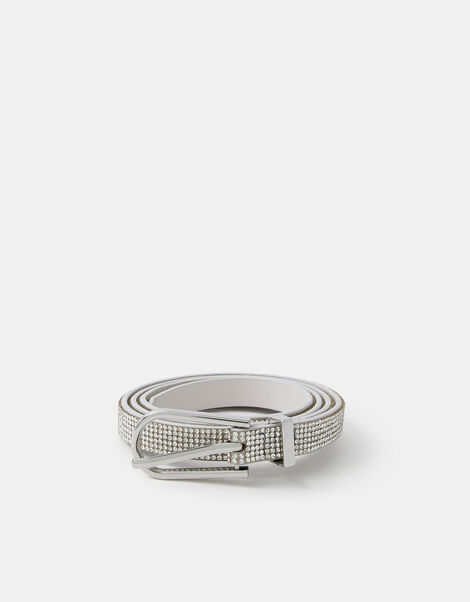 Skinny Rhinestone Belt, Silver (SILVER), large