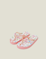 Girls Beach Print Glitter Flip Flops, Multi (BRIGHTS MULTI), large