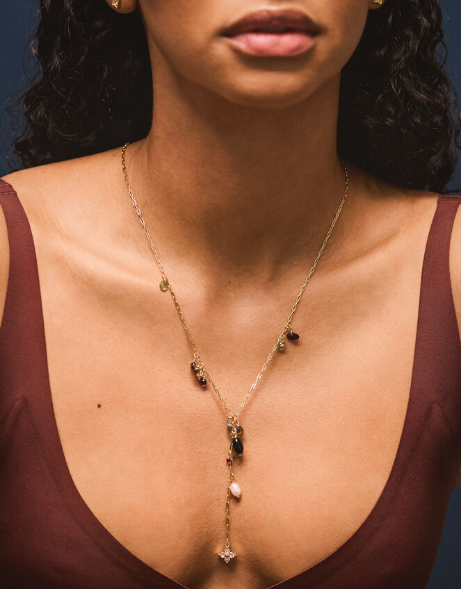 14ct Gold-Plated Semi Precious Lariat Necklace, , large