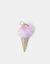 Girls Fluffy Ice Cream Bag Charm, , large