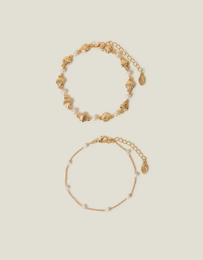 2-Pack Shell Pearl Chain Anklets, , large