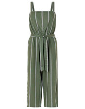Striped Jumpsuit with Waist Belt, Green (KHAKI), large