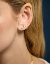 3-Pack 14ct Gold-Plated Crystal Stud Earrings, , large