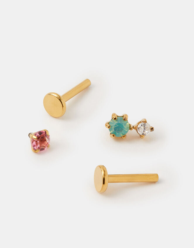 2-Pack 14ct Gold-Plated Surgical Steel Gem Flatback Earrings, , large