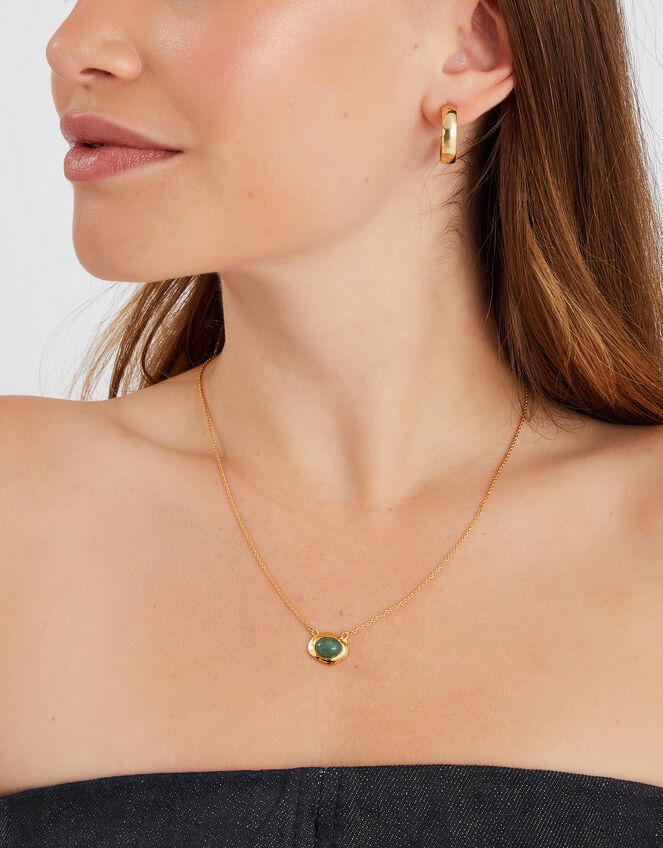 14ct Gold-Plated Irregular Aventurine Pendant Necklace, , large