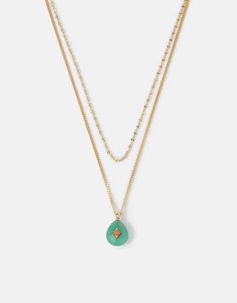 14ct Gold-Plated Aventurine Pendant Layered Necklace, , large