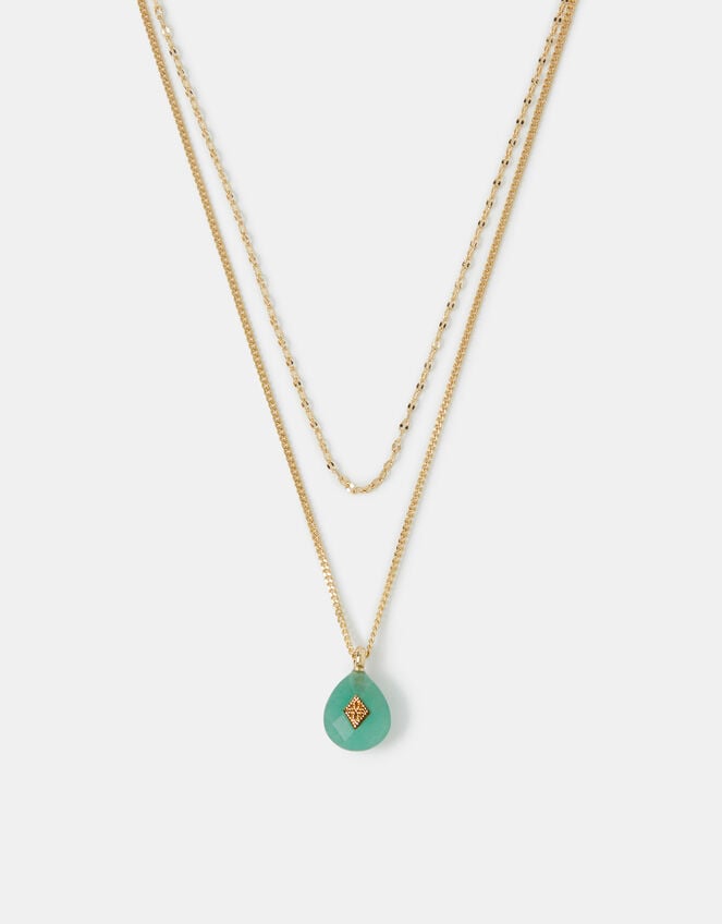 14ct Gold-Plated Aventurine Pendant Layered Necklace, , large