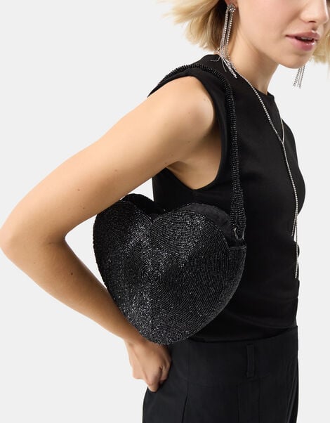 Beaded Heart Shoulder Bag, , large