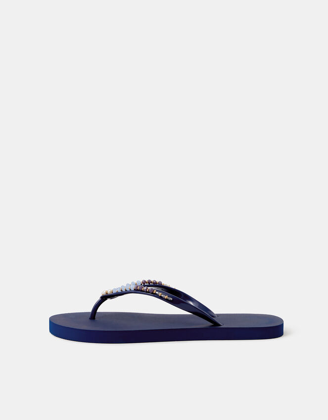 Beaded Flip Flops, Blue (NAVY), large