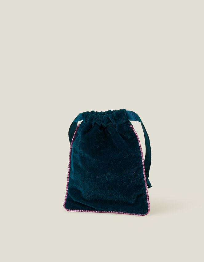 Embellished Bow Velvet Drawstring Bag, , large