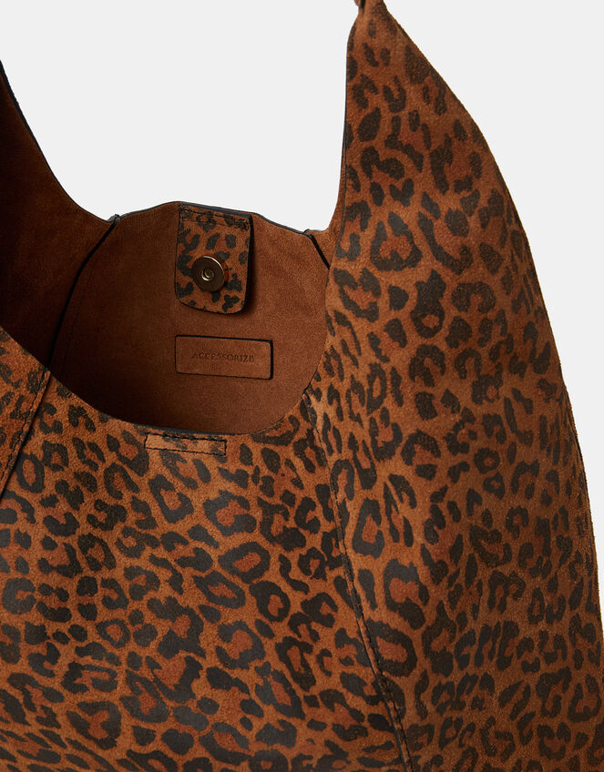 Leopard Print Suede Shoulder Bag, , large