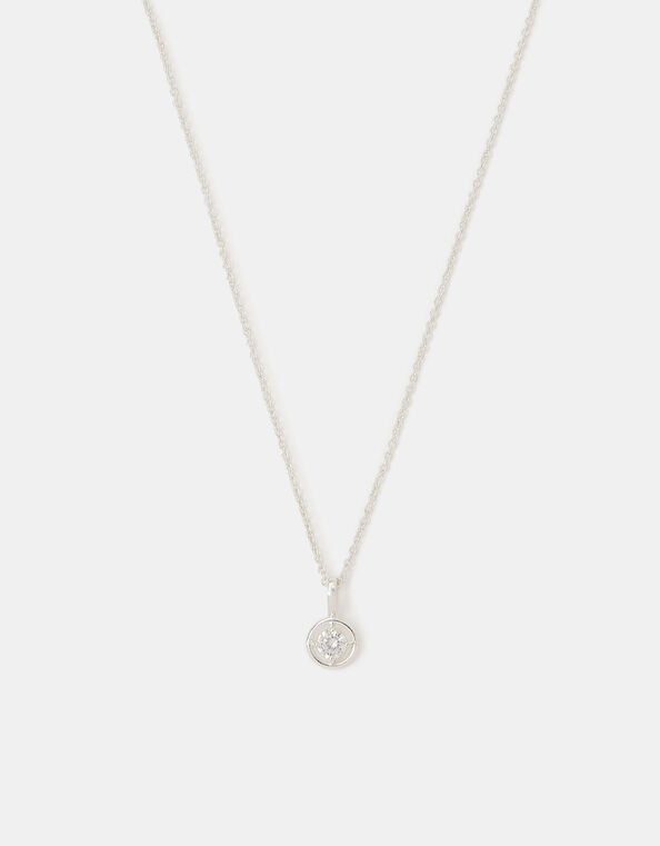 Sterling Silver Diamanté Halo Pendant Necklace, , large