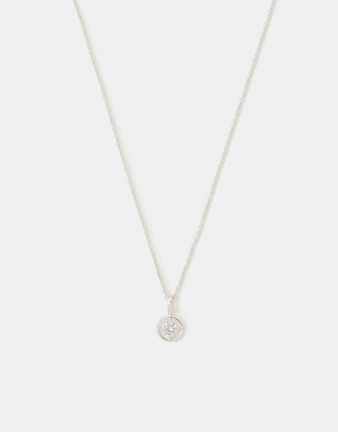 Sterling Silver Diamanté Halo Pendant Necklace, , large