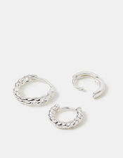 3-Pack Sterling Silver-Plated Twist Hoop Earrings, , large
