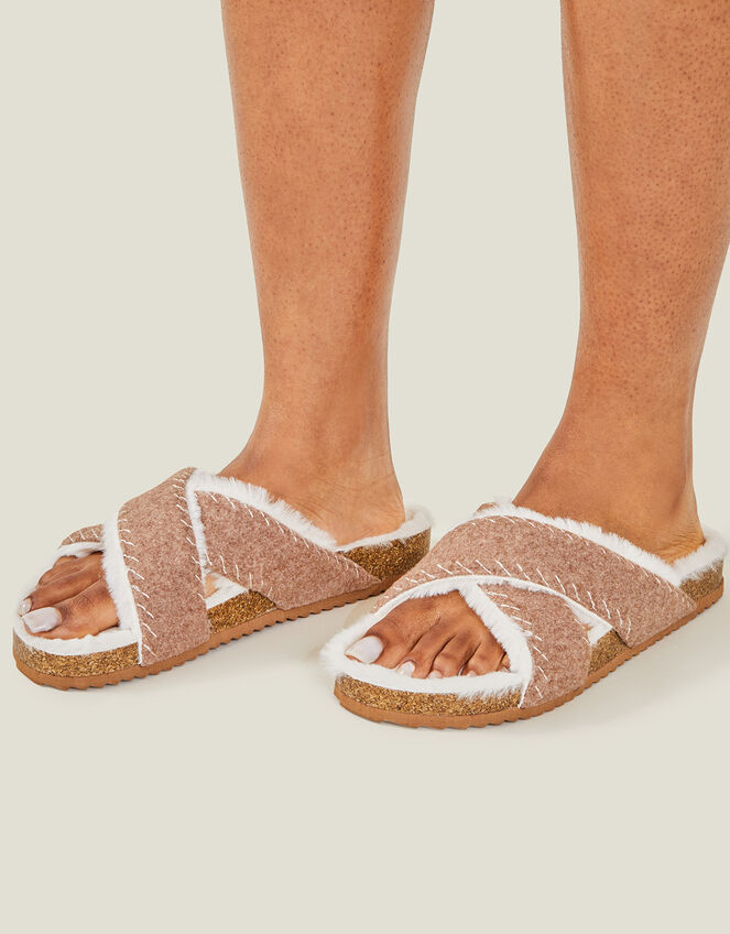 Cross-Over Suede Sandals, Tan (TAN), large