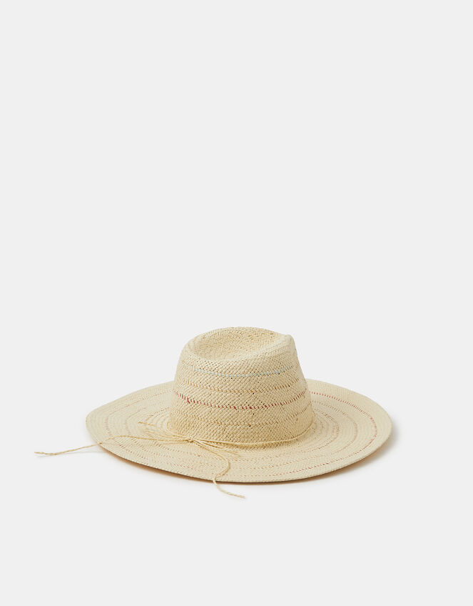 Stripe Straw Fedora Hat, , large