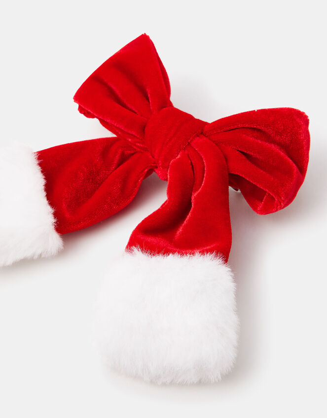 Fluffy Velvet Christmas Bow Hair Clip, , large