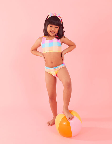 Girls Check Print Bikini Set, Multi (BRIGHTS-MULTI), large