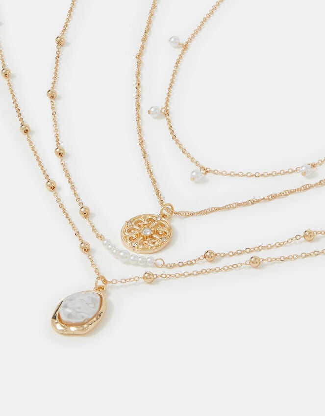 4-Pack Pearl Station Pendant Necklaces, , large