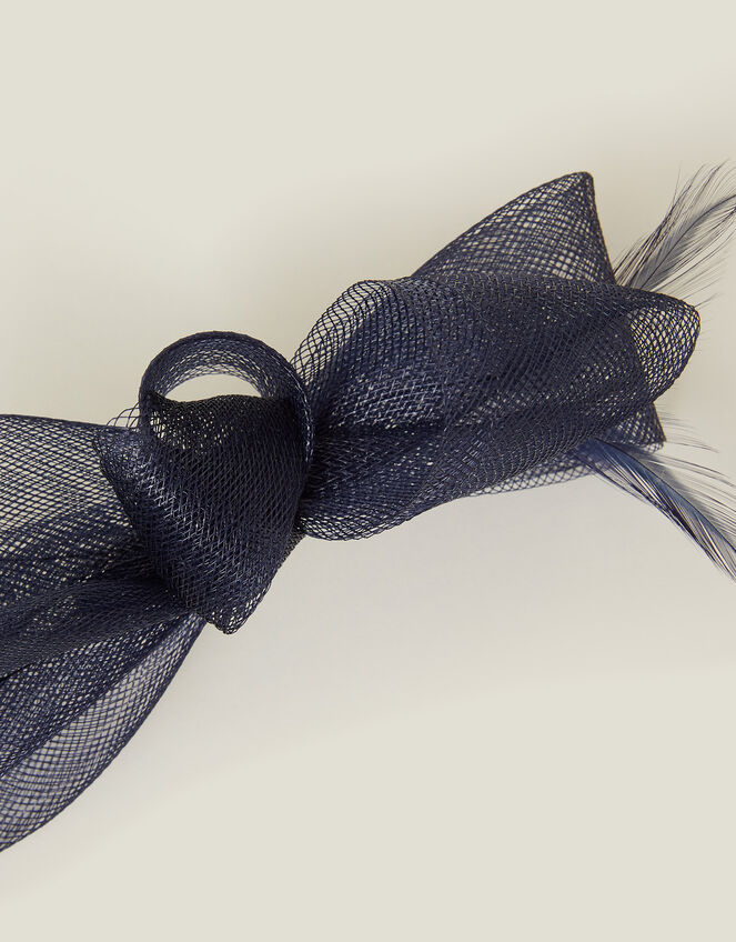Fascinator Feather Bow Hair Clip, Blue (NAVY), large