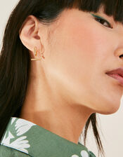 14ct Gold-Plated Sunray T-Bar Drop Huggie Hoops, , large
