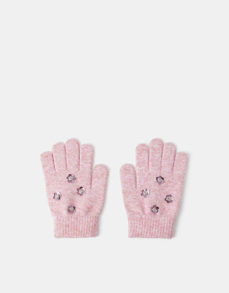 Girls Floral Sequin Gloves, Pink (PINK), large