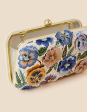 Hand-Embellished Beaded Floral Hardcase Clutch, , large