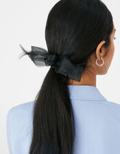 Light Feather Detail Bow Clip, Black (BLACK), large