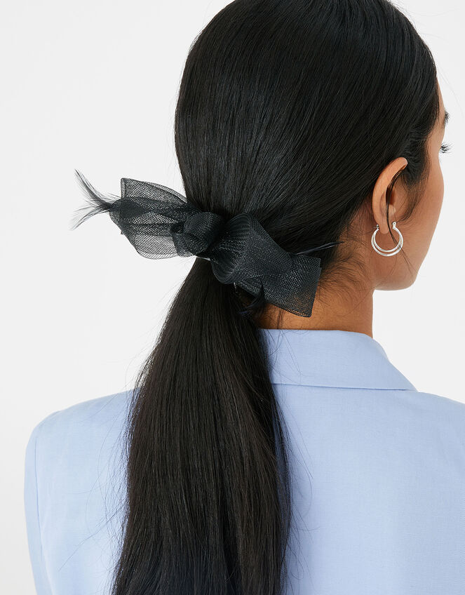 Light Feather Detail Bow Clip, Black (BLACK), large