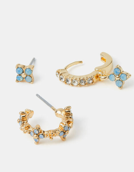 3-Pack Gem Cross Stud & Hoop Earrings, , large