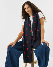 Heart Embroidered Blanket Scarf, Blue (NAVY), large