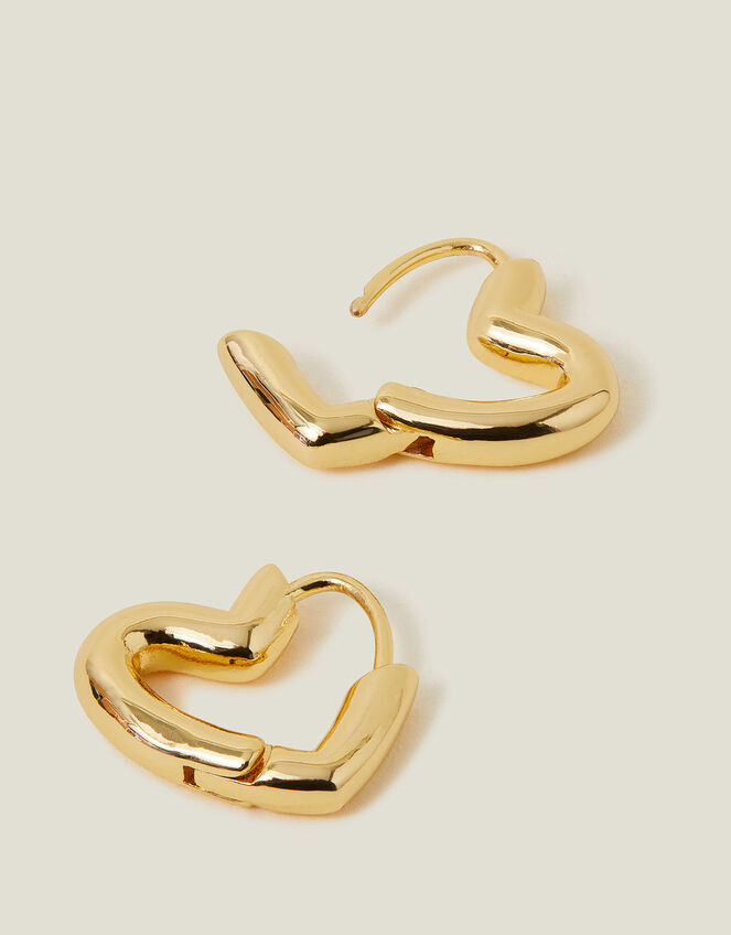 14ct Gold-Plated Heart Hoop Earrings, , large