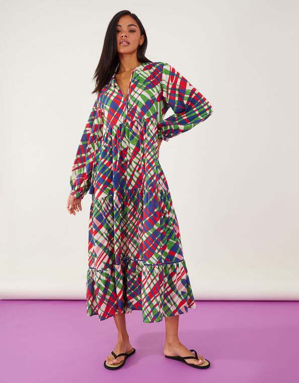 Abstract Leaf Tiered Dress, Multi (BRIGHTS-MULTI), large