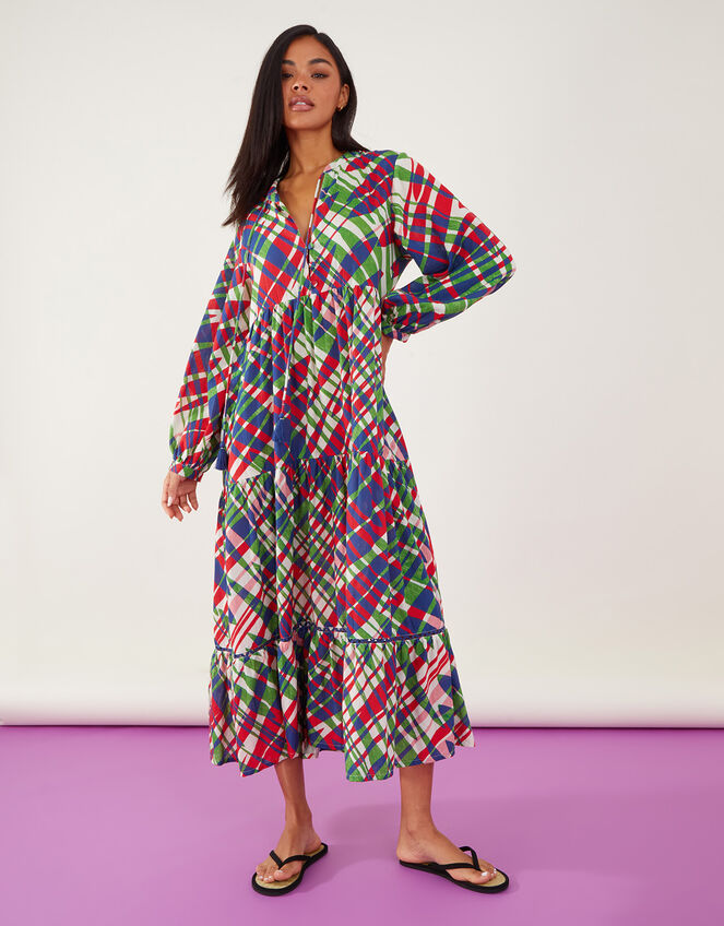 Abstract Leaf Tiered Dress, Multi (BRIGHTS-MULTI), large